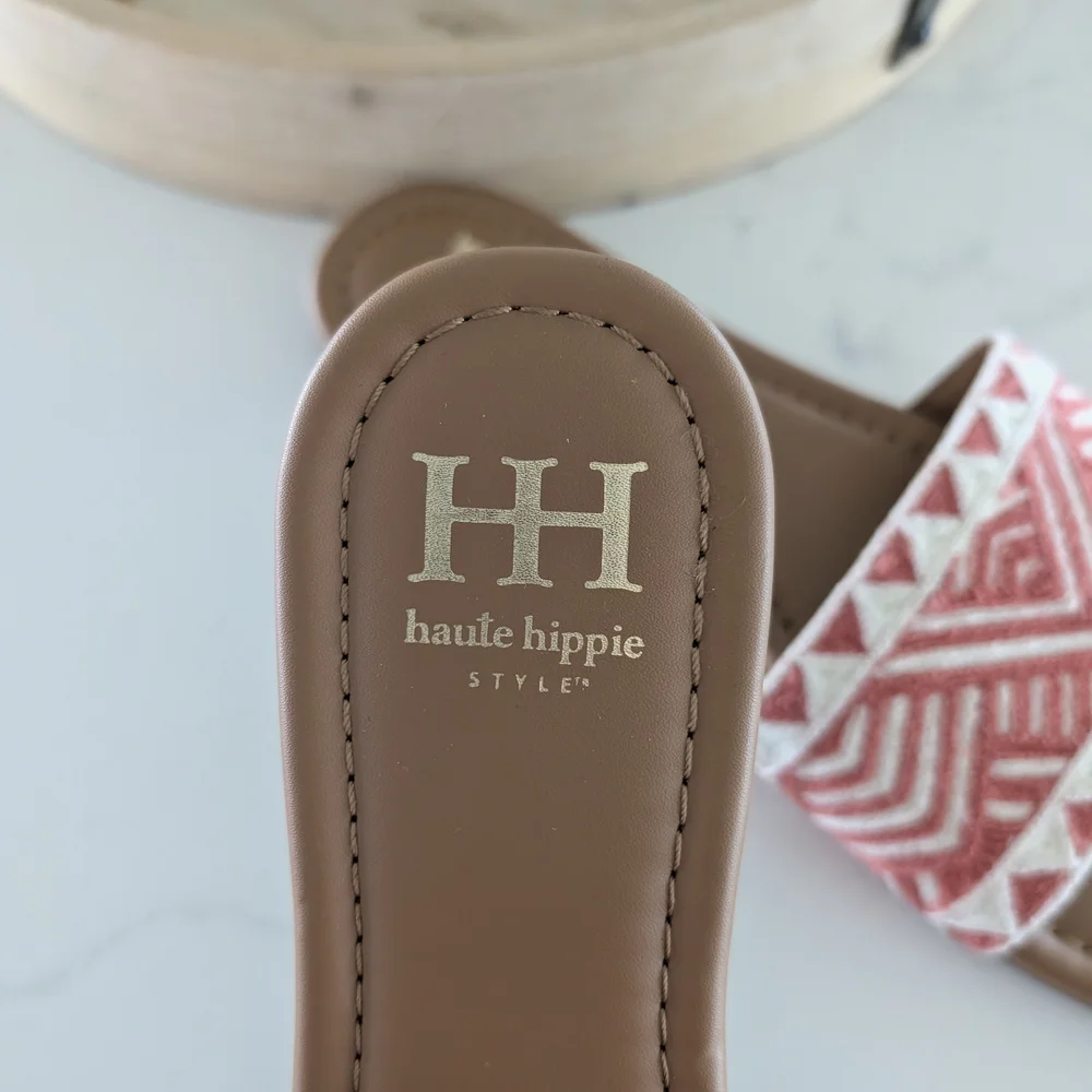 Haute Hippie Orange and Cream Aztec Slide On Sandals Size 9.5 - Picture 3 of 8